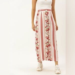 Forever 21 Floral Striped Button Down Skirt Small